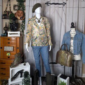 Alice & Olivia Romance Almond Cosima Floral Blouse LARGE